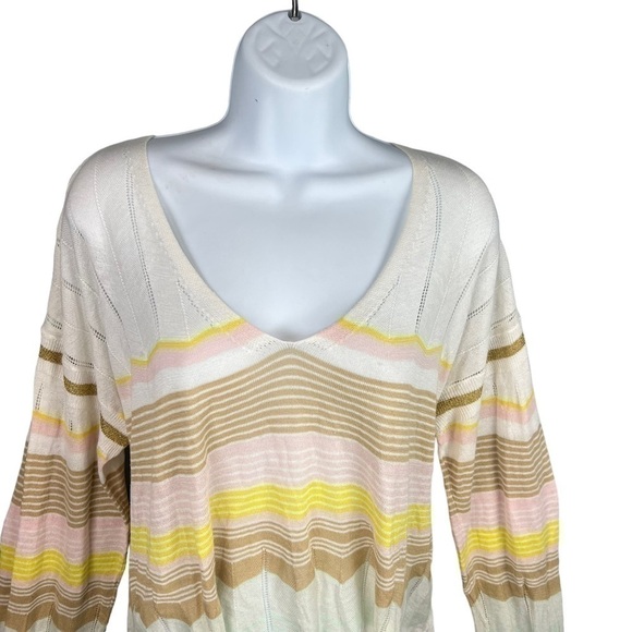 Wildfox Sweater Lightweight Multicolor Pastel Stripe V Neck Pull Over Medium - Picture 3 of 8